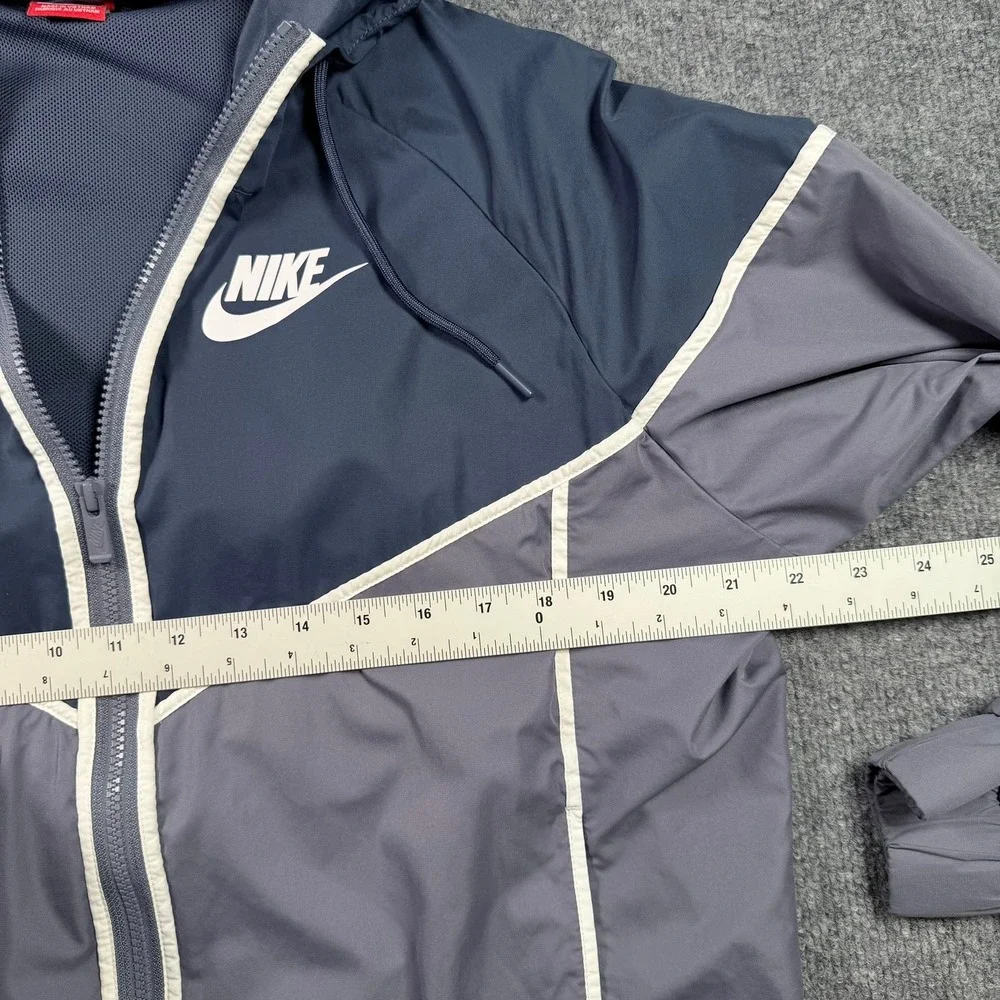 Nike Windrunner Jacket Womens XL Grey Navy Blue Full Zip Hooded 883495-013